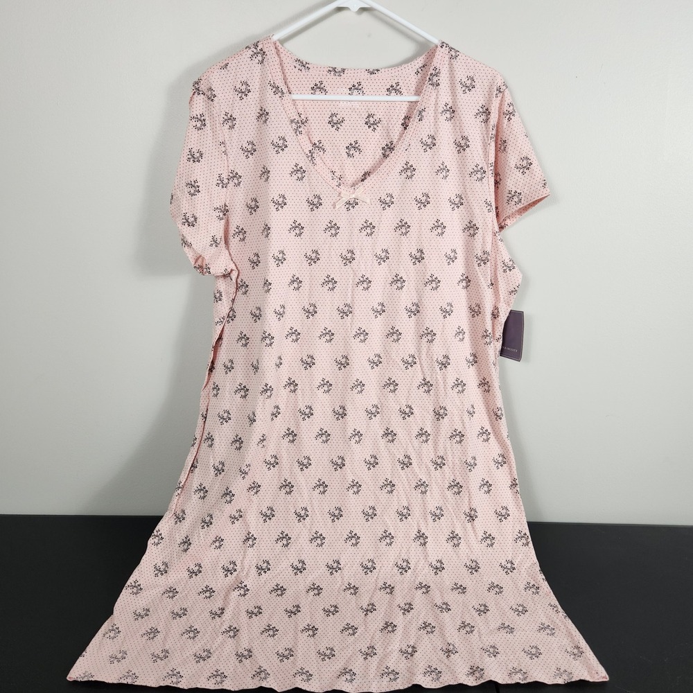 Laura Scott Pink Floral Polka Dot Cotton Knit Nightshirt XL S3721LS-HT-I